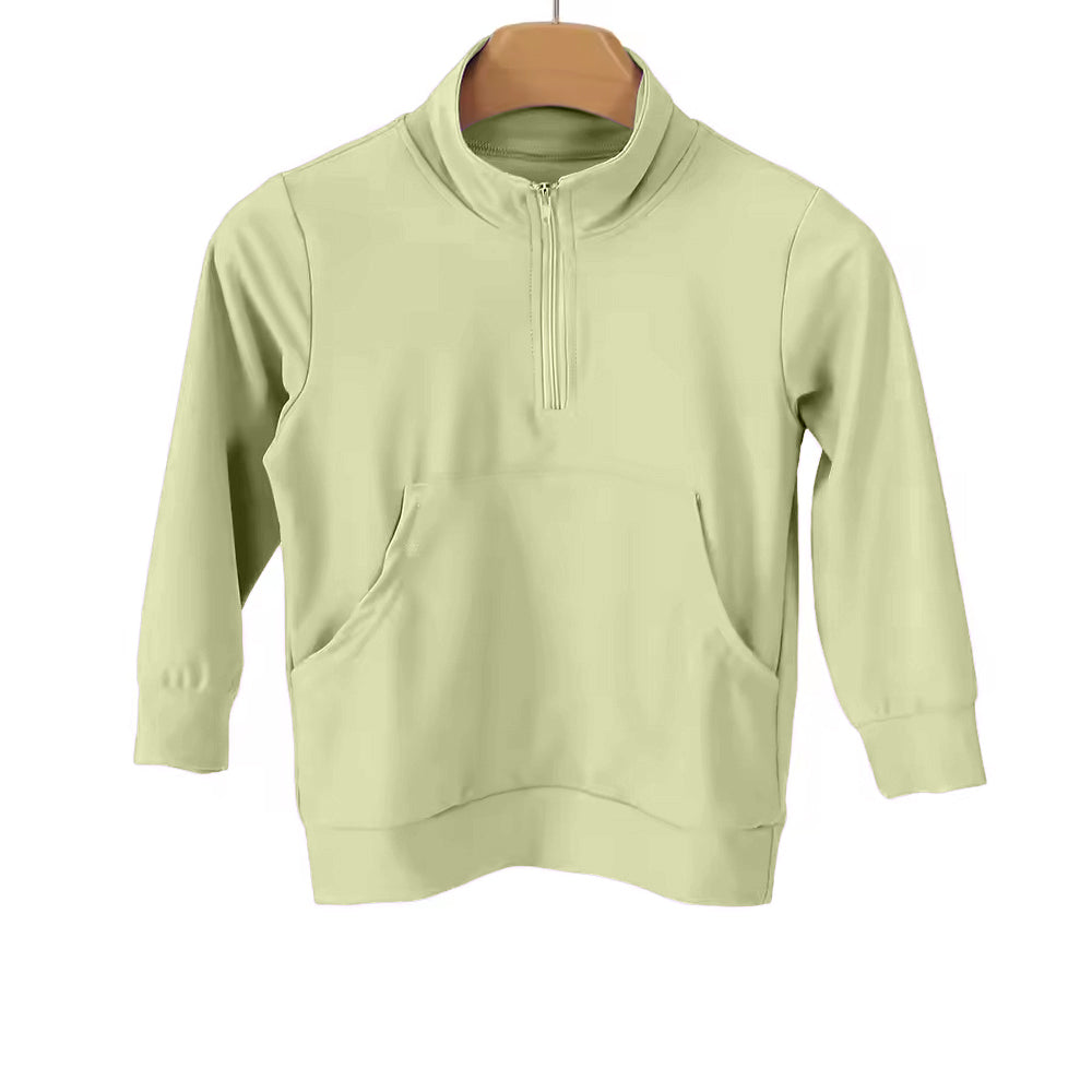 GT1609 Preorder Baby Girl Green Long Sleeve Zipper Pockets Yoga Active Pullovers Top