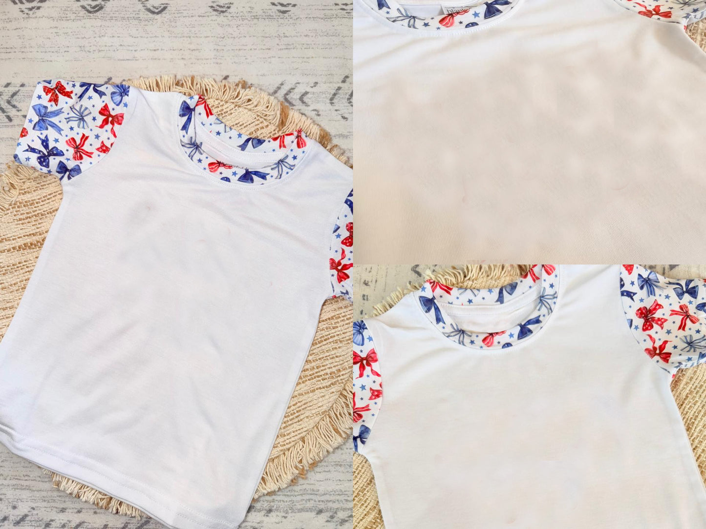 GT1618 Preorder Baby Girl Short Sleeve Red Blue Stars Bows 4th of July T-shirts Top