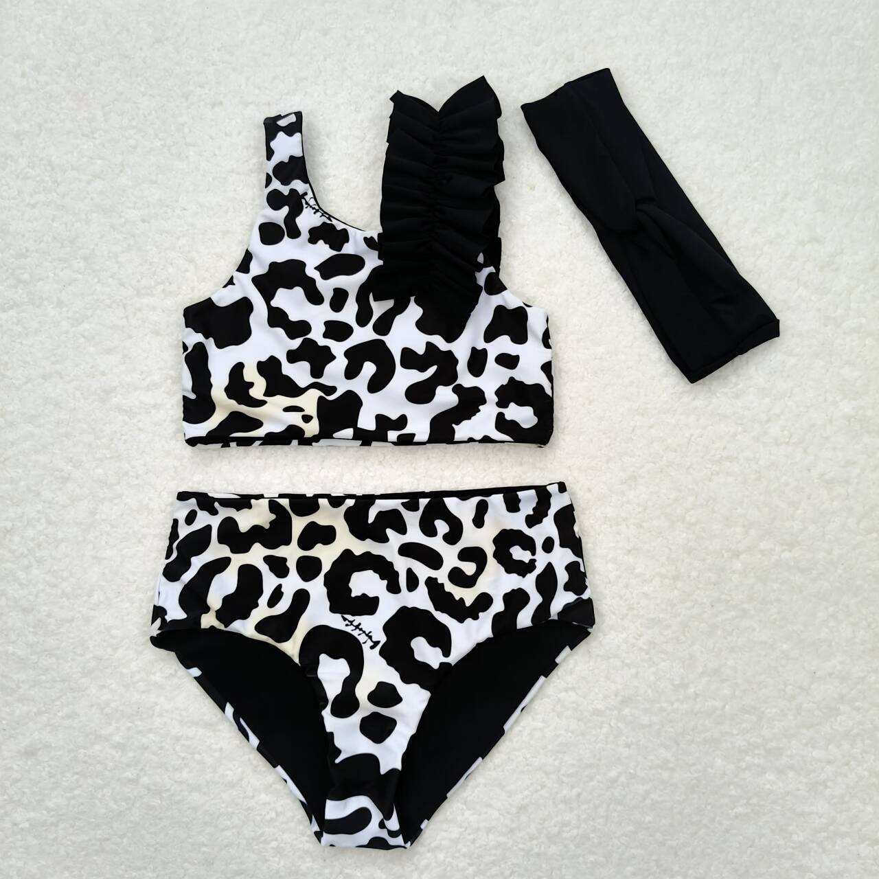 S0224 Cow-print black and white bathing suit