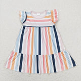 GSD0564 Colorful striped orange blue flying sleeve dress