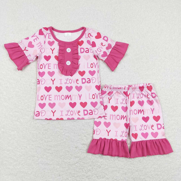 GSSO0445 I love mommy daddy Love rose pink short-sleeved shorts suit