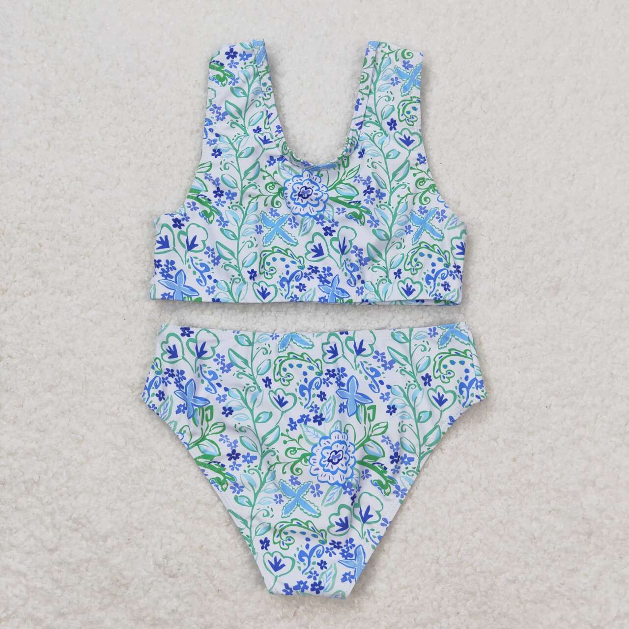 S0279 Floral blue and white lace bathing suit