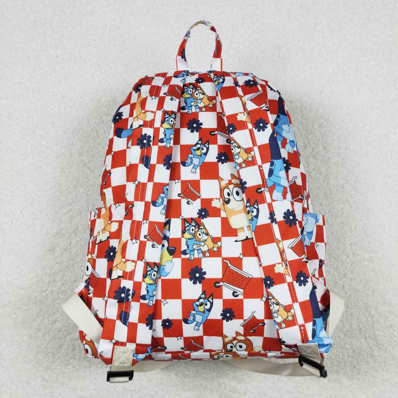 BA0179 Cartoon dog red and white checkered backpack