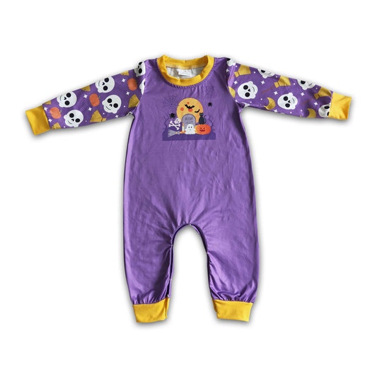 9.1 RTS NO MOQ LR0044 Boys Halloween Pumpkin Ghost Long Sleeve Bodysuit