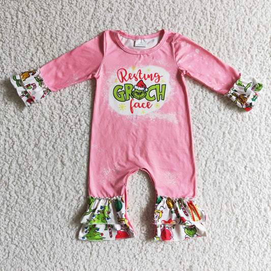 11.10 RTS NO MOQ（In Stock ) LR0154 baby christmas romper long sleeve long pants girls romper milk silk cartoon print