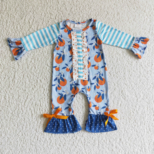 11.10 RTS NO MOQ(In Stock ) LR0172 baby romper long sleeve long pants baby girls romper milk silk orange print