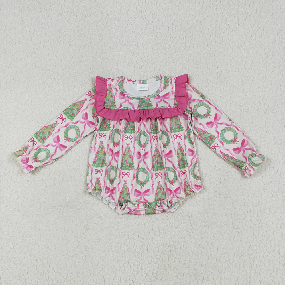 Sibling Baby Kids Girls Christmas Trees Bows Rompers Outfits Clothes Sets