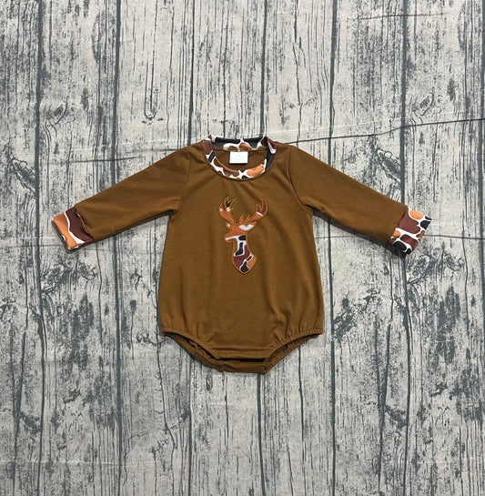 LR2260 Baby Kids Brown Long Sleeves embroidery Camo Deer Western Rompers Preorder-26.1.7