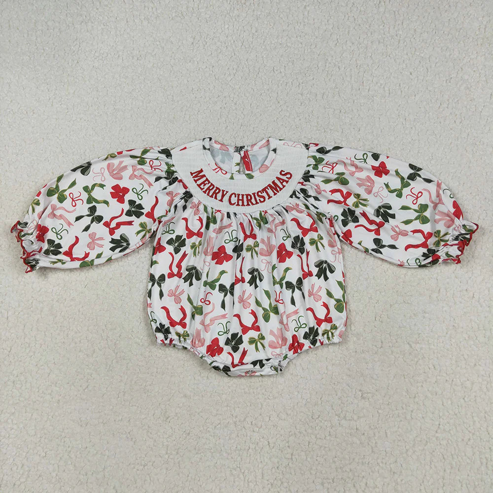 Sibling Baby Kids Girls Smocked Embroidery Merry Christmas Rompers Dresses