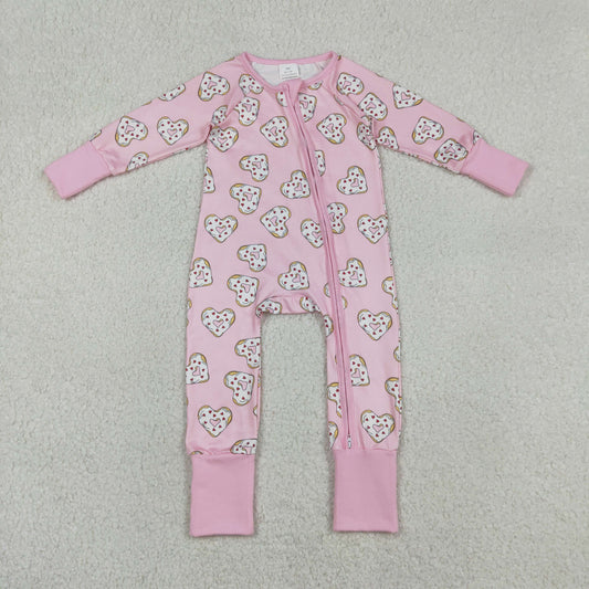 RTS NO MOQ(In Stock) Pink Zippered Bodysuit with Heart-Shaped Donut Design