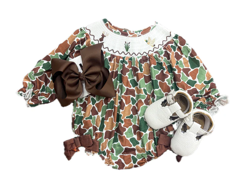 Pre-order no moq LR2993 pre-order baby girl clothes duck camouflage long sleeve bubble-26.1.14