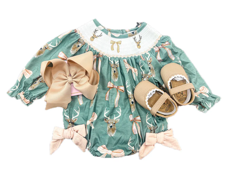 Pre-order no moq LR2994 pre-order baby girl clothes deer bow long sleeve bubble-26.1.14
