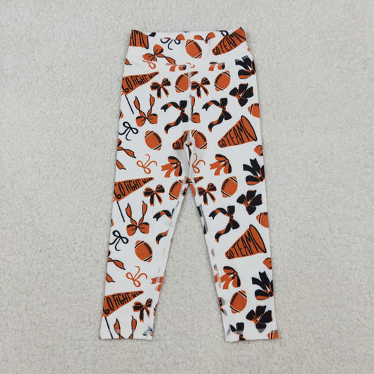 RTS NO MOQ（In Stock) Baby Girls orange Bows Footballs Go Team Yoga Active Legging Pants