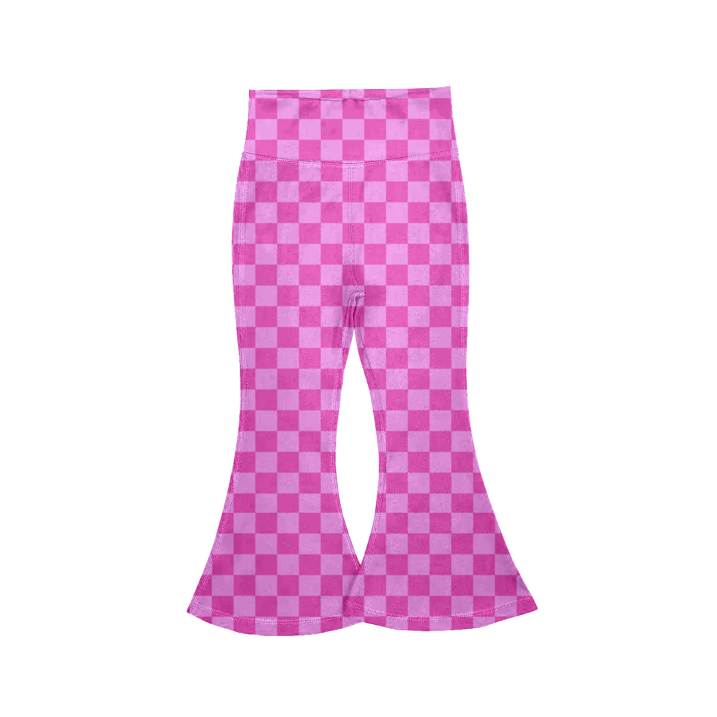 P1024 Preorder Baby Girl Pink Checked Yoga Active Bell Bottom Pants