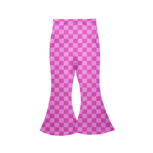 P1024 Preorder Baby Girl Pink Checked Yoga Active Bell Bottom Pants