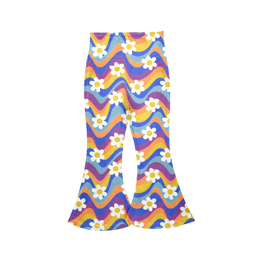 P1025 Preorder Baby Girl Colorful Stripe Flowers Yoga Active Bell Bottom Pants