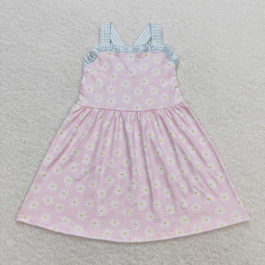 GSD0910 Pink sleeveless dress with little Daisy flowers plaid lace