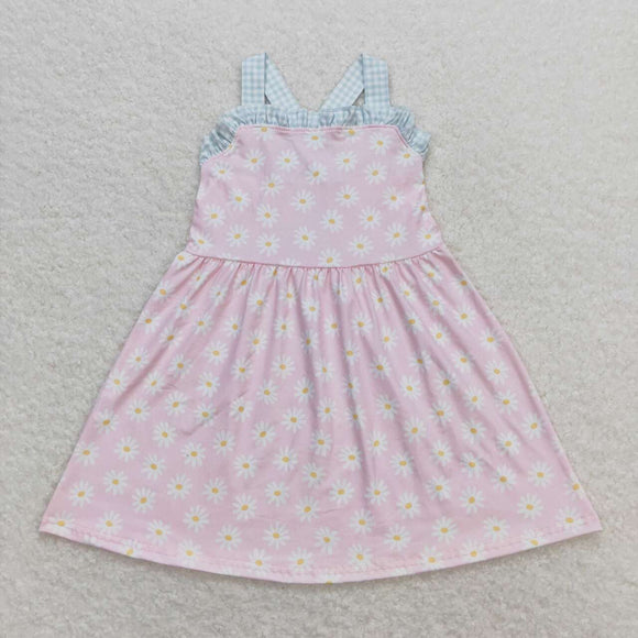 GSD0910 Pink sleeveless dress with little Daisy flowers plaid lace