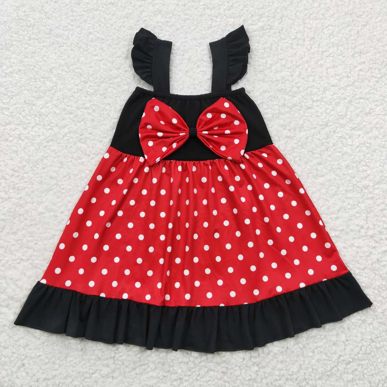 GSD0344 Red Black Disney Mickey Bow Flying Sleeve Dress