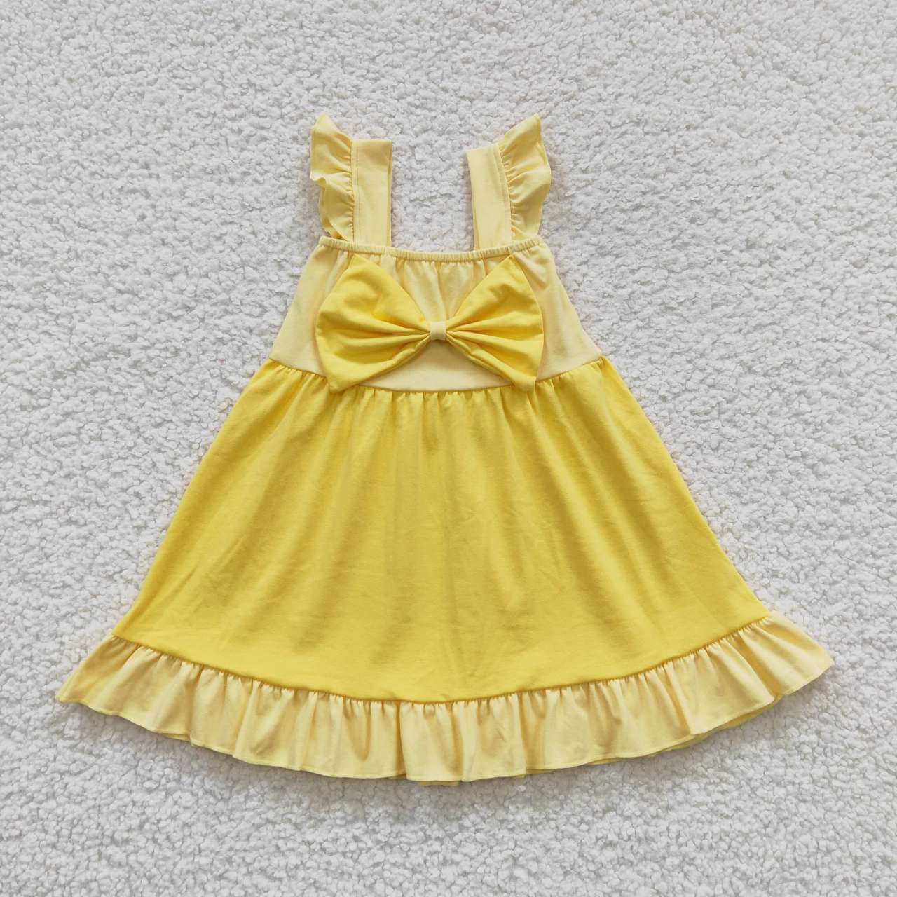 GSD0342 Fly Sleeve dress with Bow in yellow