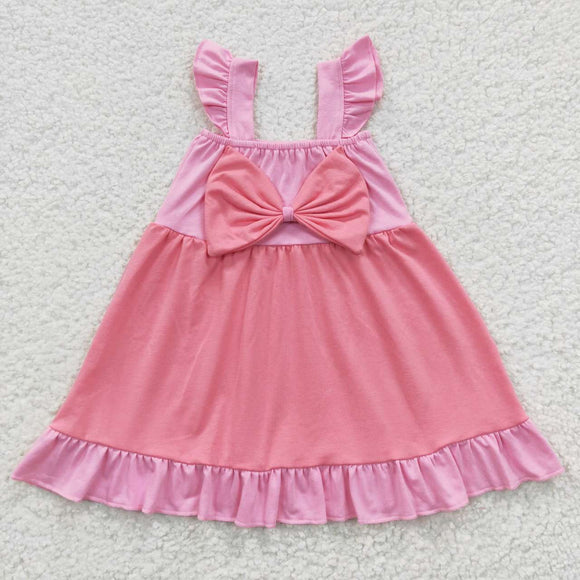 GSD0340 Pink Bow Flying Sleeve Dress