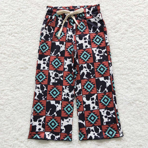 P0140 Geometric plaid pants in cow print