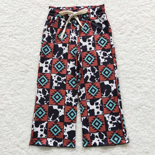 P0140 Geometric plaid pants in cow print