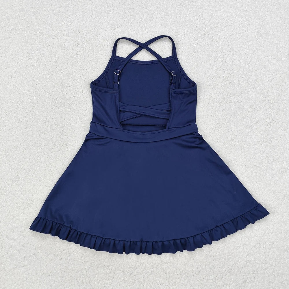 S0779 Kids Clothing Baby Girls Navy Athletic Active Wear Knee Length Dresses