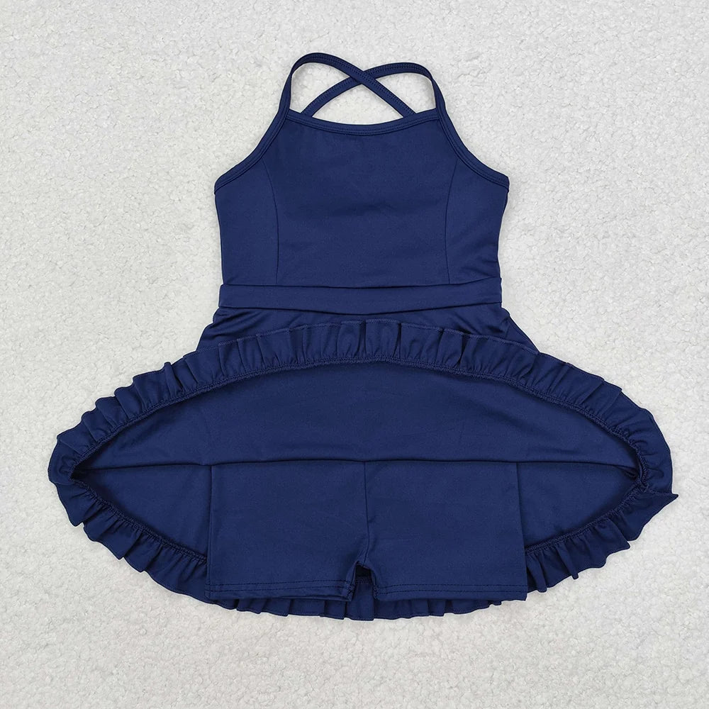 S0779 Kids Clothing Baby Girls Navy Athletic Active Wear Knee Length Dresses