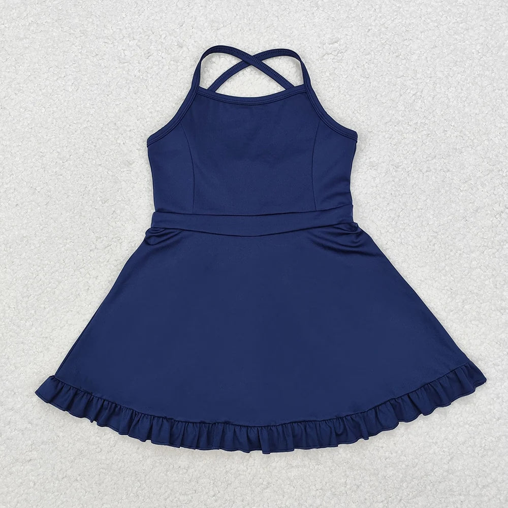 S0779 Kids Clothing Baby Girls Navy Athletic Active Wear Knee Length Dresses