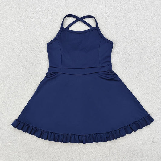 S0779 Kids Clothing Baby Girls Navy Athletic Active Wear Knee Length Dresses