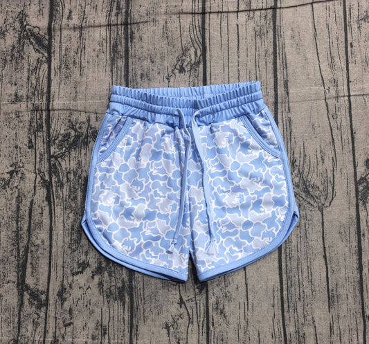 S0582 Preorder Sample Baby Boy Blue Whales Camo Pockets Swimming Trunks