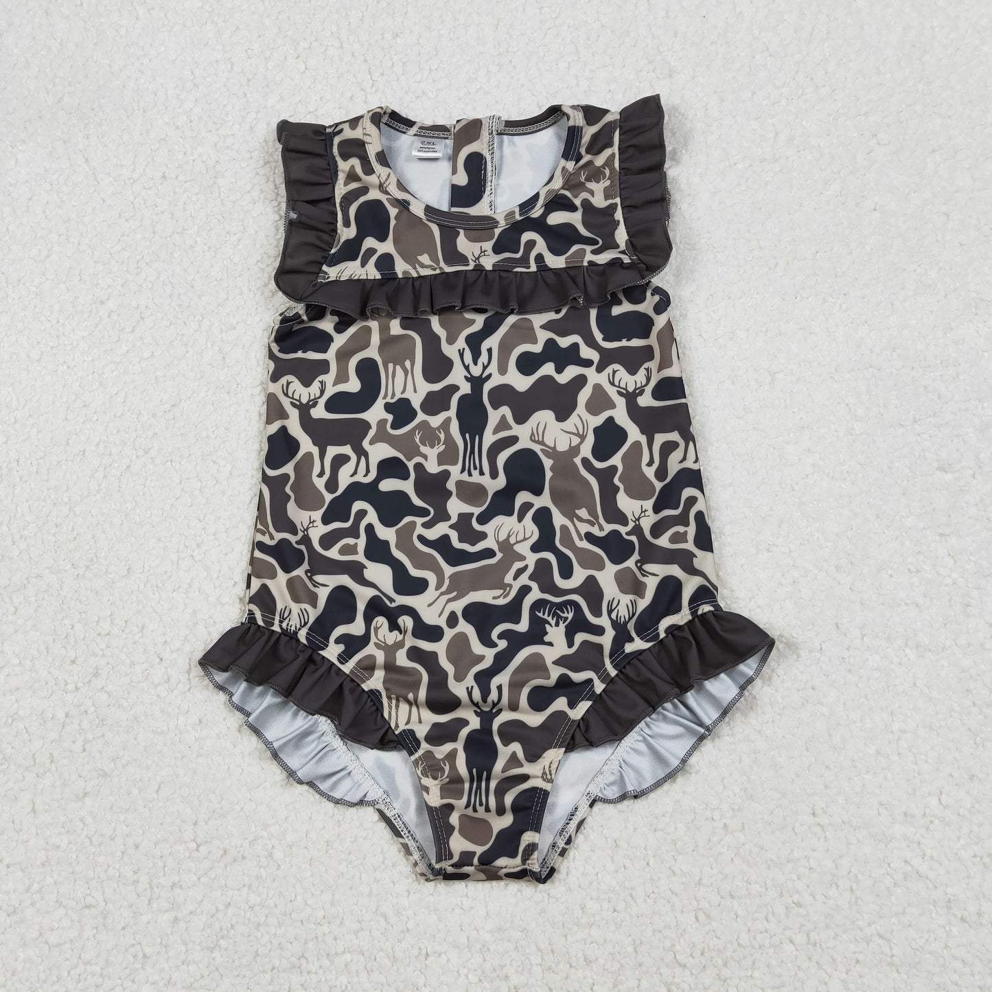 RTS NO MOQ（In Stock) S0597 Reindeer Camouflage Brown and Green Lace One-Piece Swimsuit