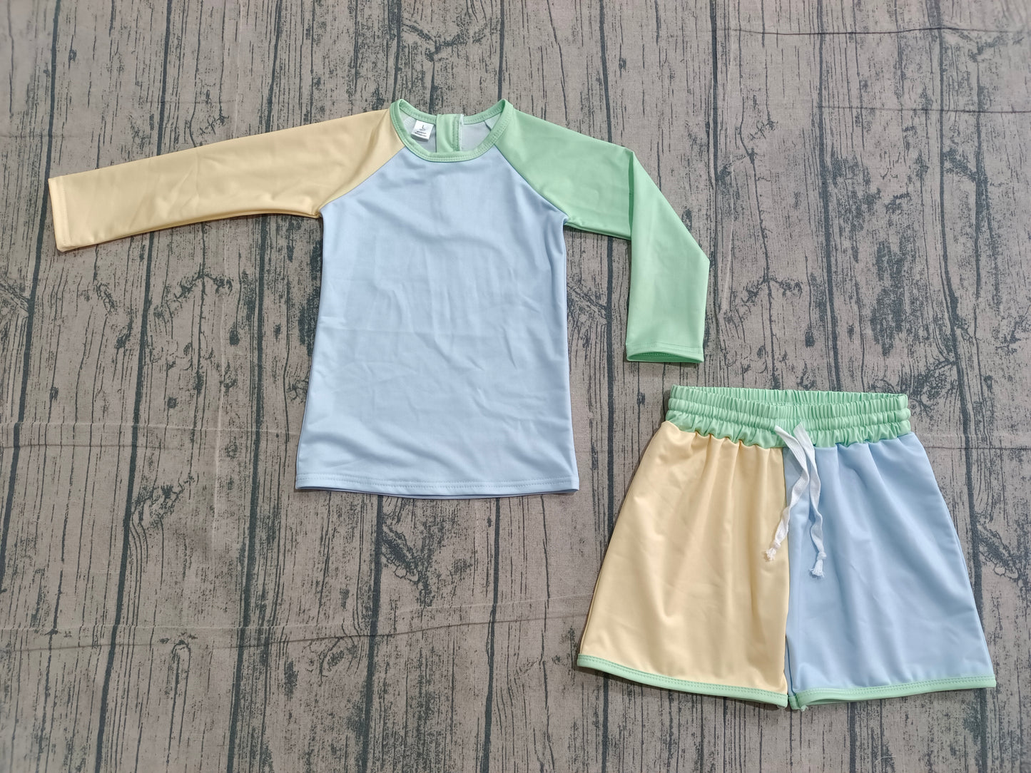 Pre-order no moq Baby Girl Yellow Aqua Blue Zipper Top Shorts Swimsuits Clothes Sets S0634