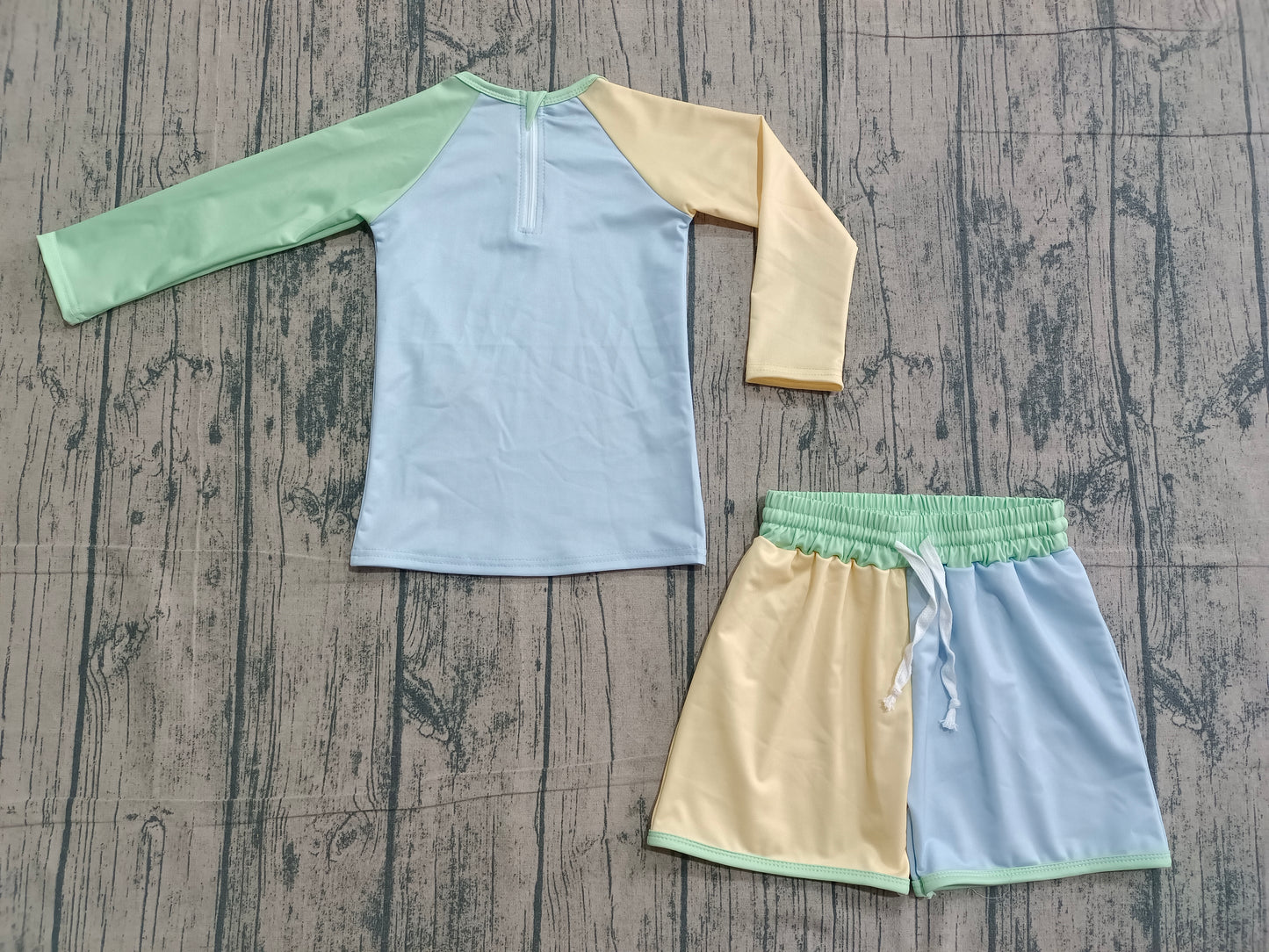 Pre-order no moq Baby Girl Yellow Aqua Blue Zipper Top Shorts Swimsuits Clothes Sets S0634