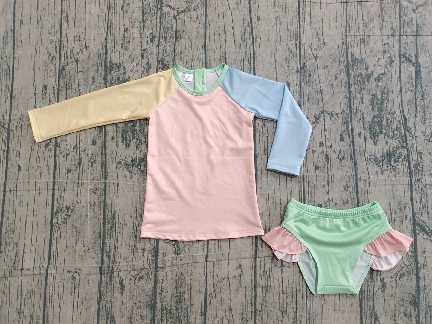 Pre-order no moq Baby Girl Yellow Aqua Blue Zipper Top Bummies 2 Piece Swimsuits Clothes Sets S0637