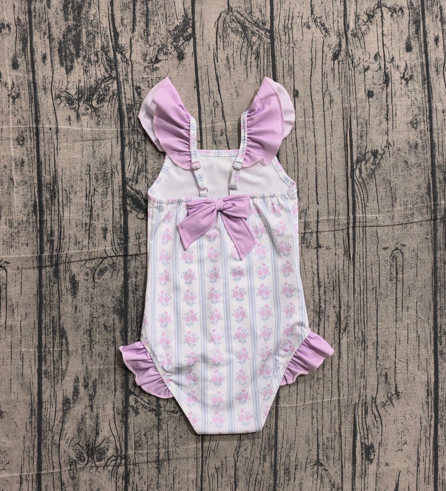 S0643 Preorder IRL Baby Girl Flowers Stripe Back Bows Romper Swimsuits