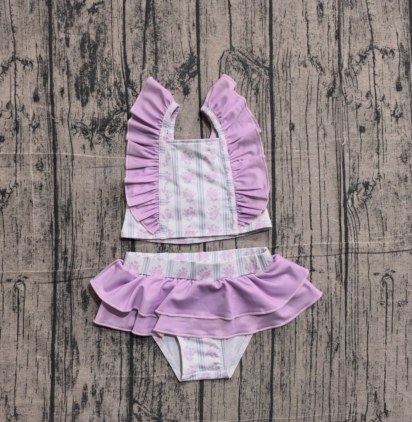 S0644 Preorder IRL Baby Girl Flowers Stripe Back Bows Top Bummies 2 Piece Swimsuits