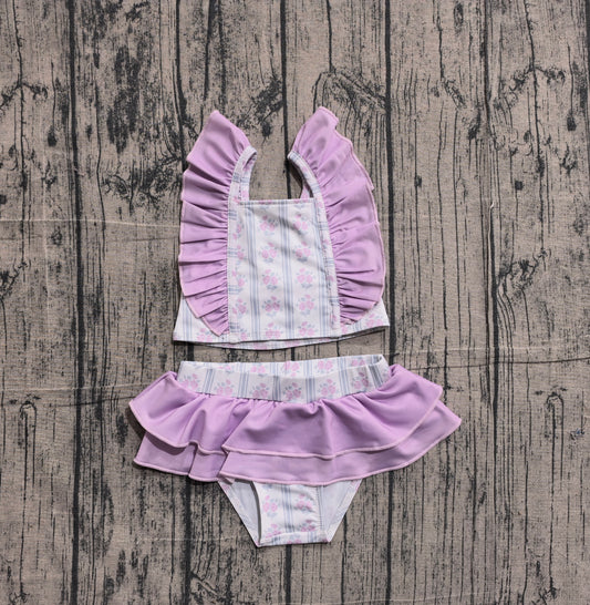 S0644 Preorder IRL Baby Girl Flowers Stripe Back Bows Top Bummies 2 Piece Swimsuits