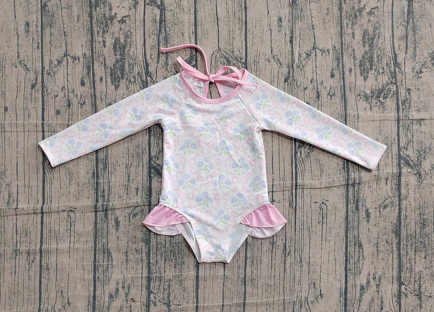 S0655 Preorder Sample Baby Girl Flower Bows Checked Bummies Swimsuits