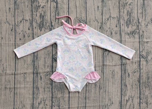 S0655 Preorder Sample Baby Girl Flower Bows Checked Bummies Swimsuits