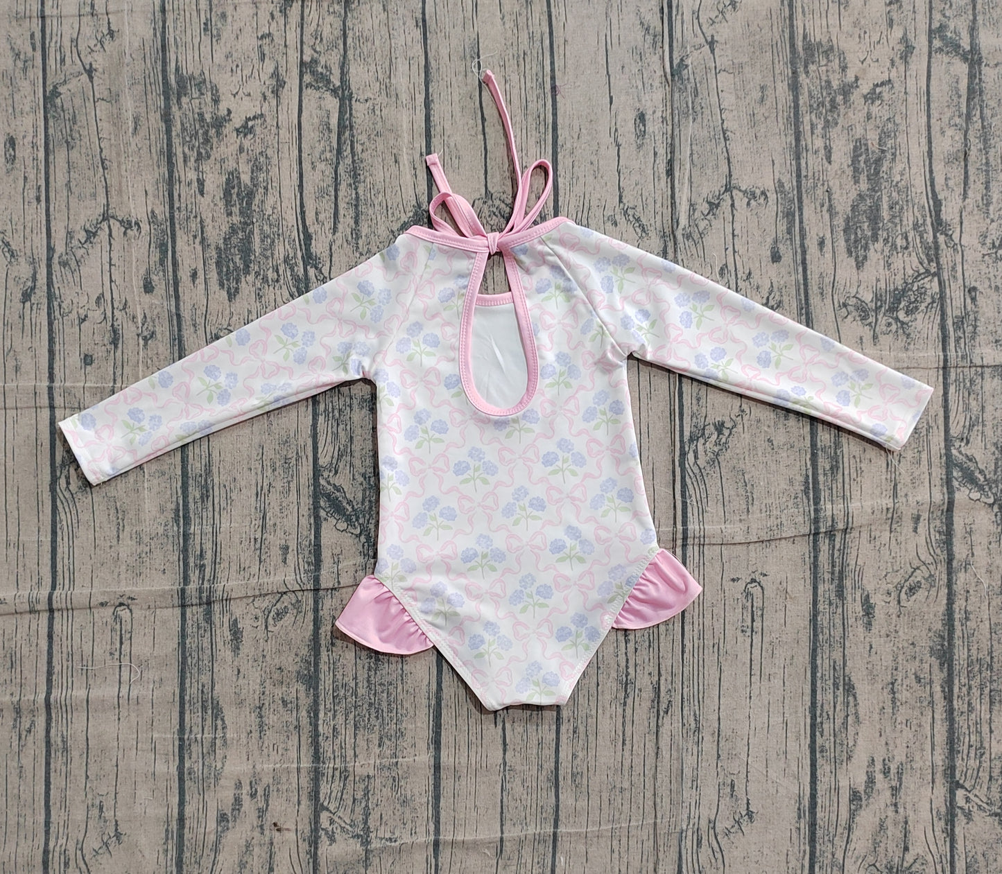S0655 Preorder Sample Baby Girl Flower Bows Checked Bummies Swimsuits