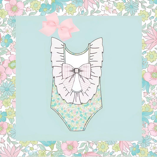 Pre-order no moq S0732 pre-order baby girl clothes summer floral sleeveless swimsuit-26.1.23
