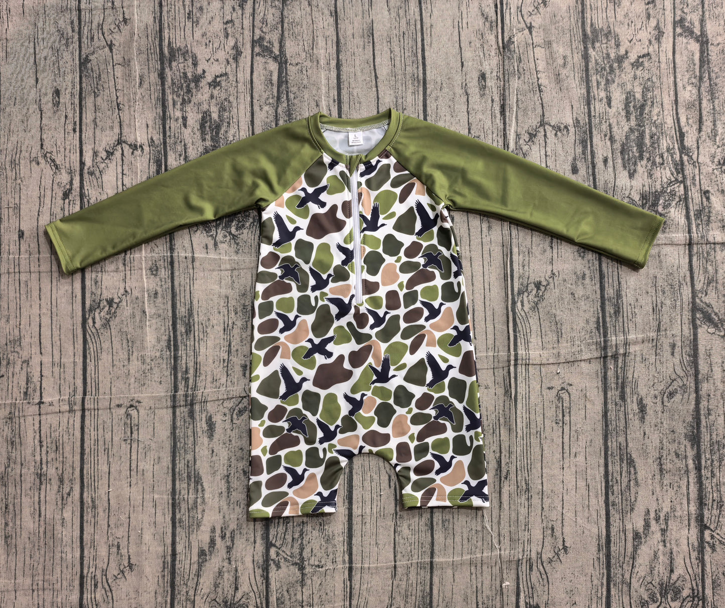 S0748 Preorder Sample Baby Boys Southern Green Camo Ducks Hunting Swimsuits
