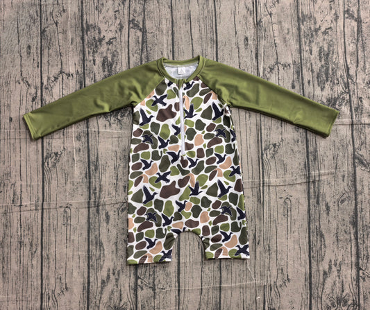 S0748 Preorder Sample Baby Boys Southern Green Camo Ducks Hunting Swimsuits