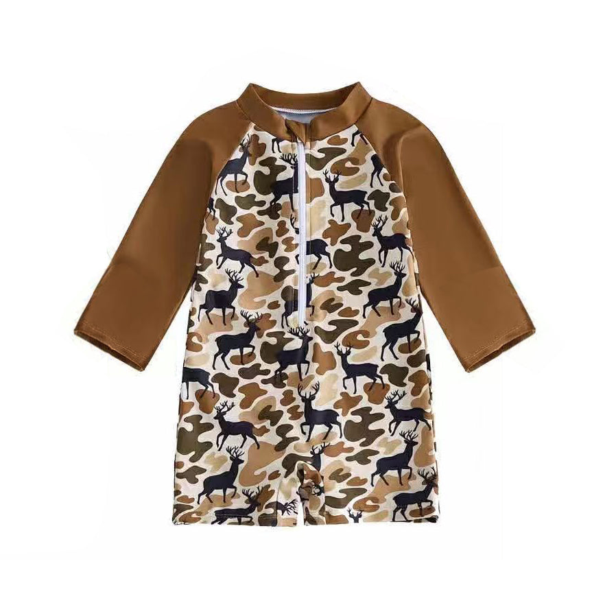 S0749 Preorder Baby Boy Southern Brown Camo Deer Hunting Swimsuits