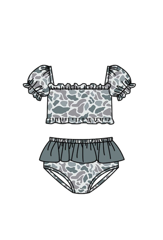 S0759 Preorder Baby Girl Southern Grey Camo Top Bummies Swimsuits