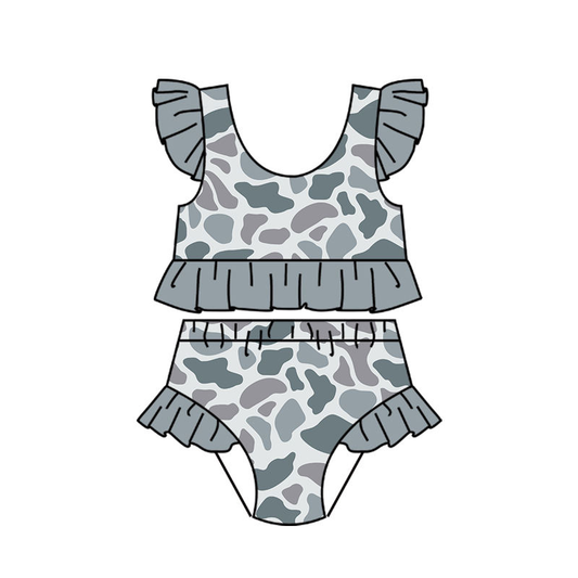 S0765 Preorder Baby Girl Southern Light Grey Camo Top Bummies Swimsuits