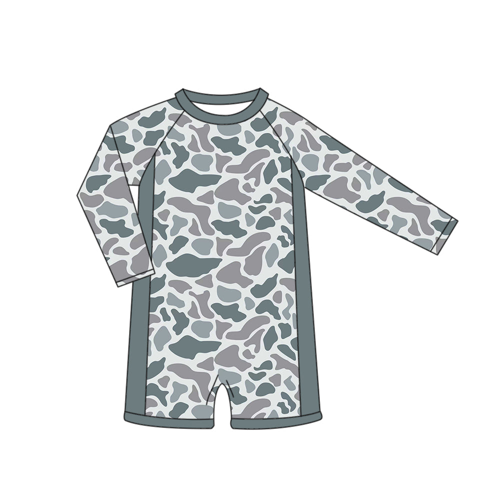S0768 Preorder Baby Girl Long Sleeve Southern Light Grey Camo Swimsuits