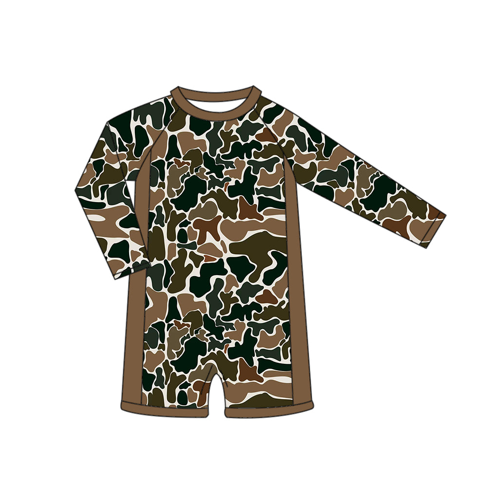 S0769 Preorder Baby Girl Long Sleeve Southern Dark Brown Camo Swimsuits